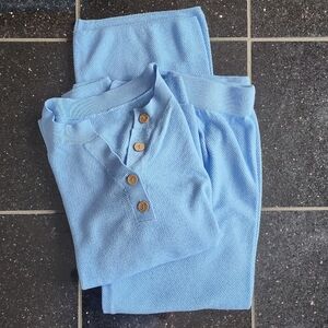 Light Blue Button-Up Knit Lounge Set